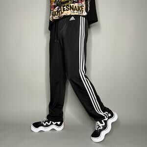 Vintage Y2K Adidas Sweatpants Mens M Jet Black Polyster White 3 Stripes Logo